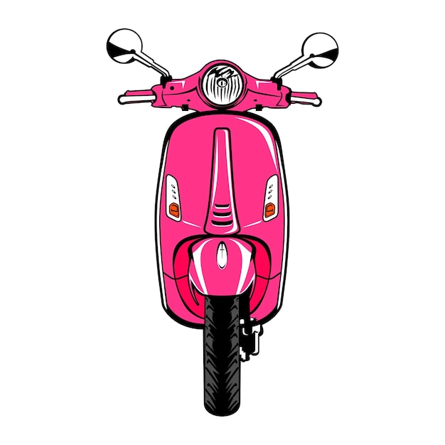 Vector un scooter rosa con un scooter rosado en la parte delantera