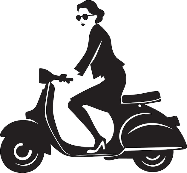 Scooterista silueta icono negro escogido scooter viaje icono monocromo