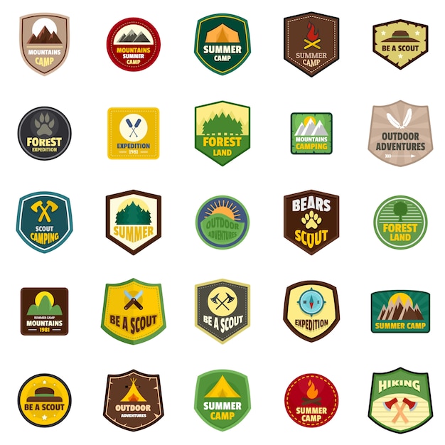 Scout badge emblem sello iconos conjunto