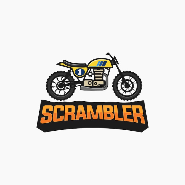 Scrambler motocicleta moto de cross logo vector icono colorido ilustración plana
