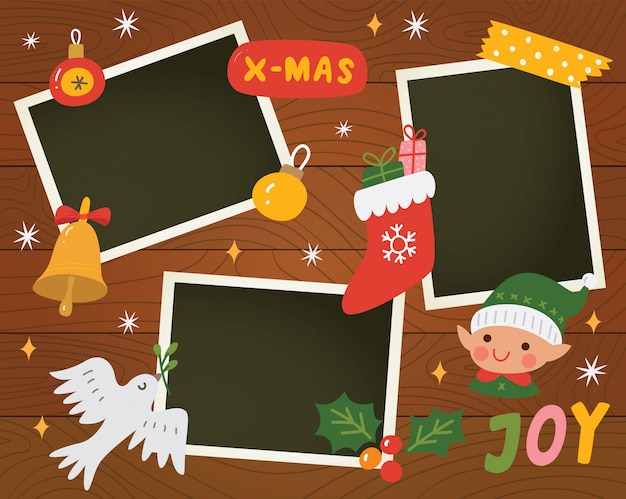 Vector scrapbook navideño con plantillas de fotos