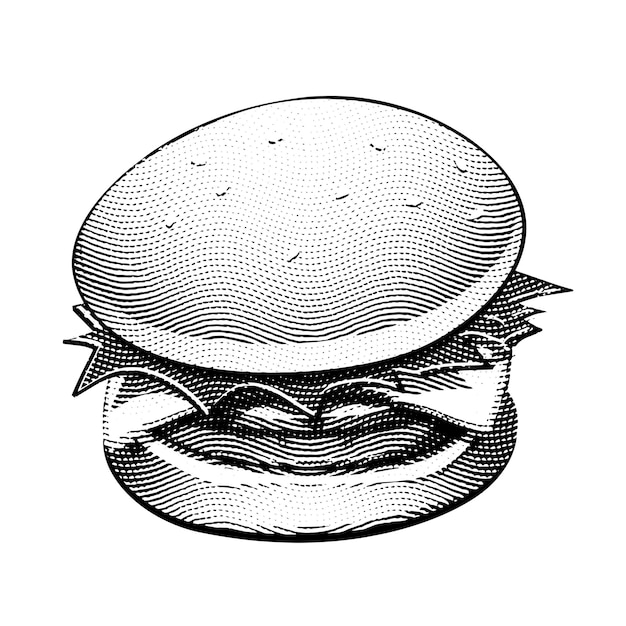 Scratchboard Burger grabado sobre fondo blanco.