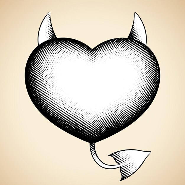 Scratchboard Grabado Corazón Malvado con Relleno Blanco