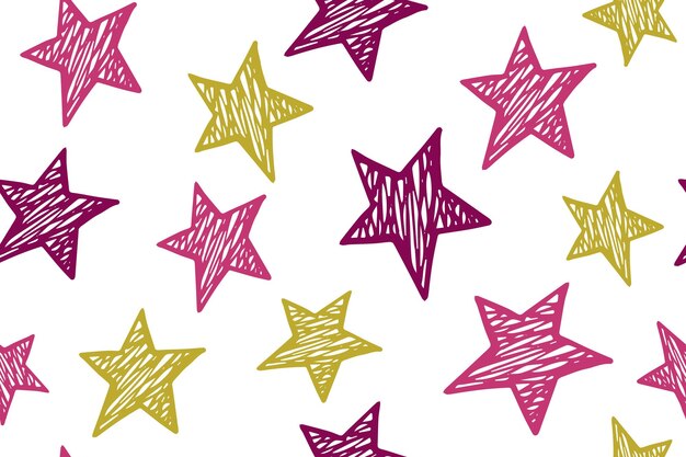 Scribble estrellas grunge vector de patrones sin fisuras cosmos fondo