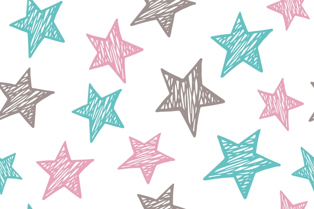 Scribble estrellas grunge vector de patrones sin fisuras cosmos fondo