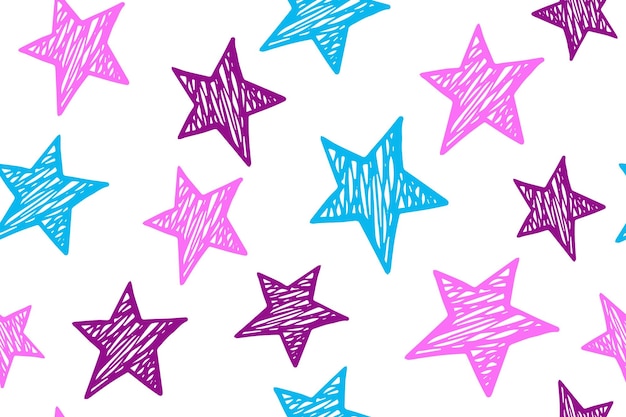 Scribble estrellas grunge vector de patrones sin fisuras cosmos fondo