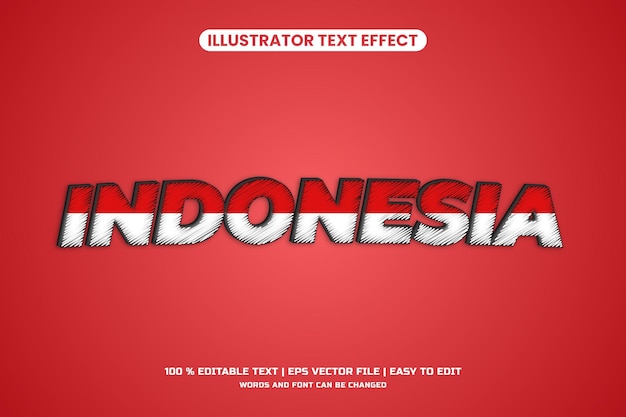 Scribble indonesia día de la independencia efecto de texto vectorial editable