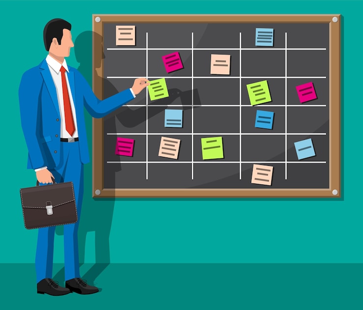 Vector scrum tablero ágil y empresario