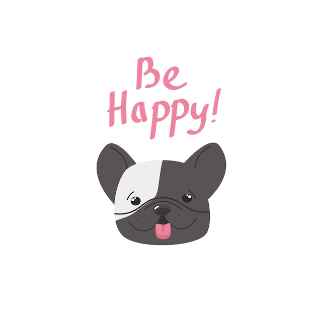 Sé feliz cita Sé feliz diseño de impresión dibujado a mano con un lindo perro pegatinas positivas postales