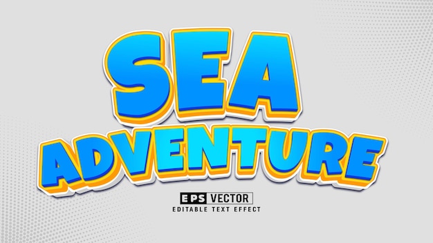 Sea adventure 3d plantilla de vector de efecto de texto editable con fondo lindo