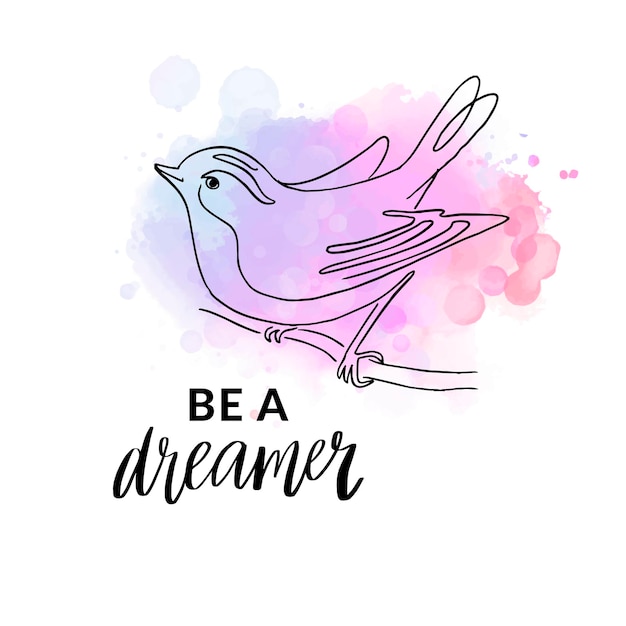 Sea una cita inspiradora de un soñador y una línea dibujada a mano pájaro moderno diseño vectorial de impresión