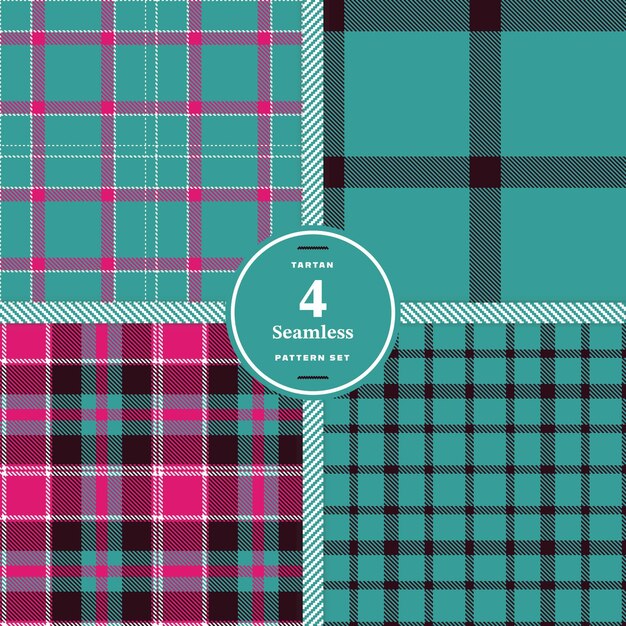 Sea Deep Teal and Dark Aqua seamless pattern set of 4