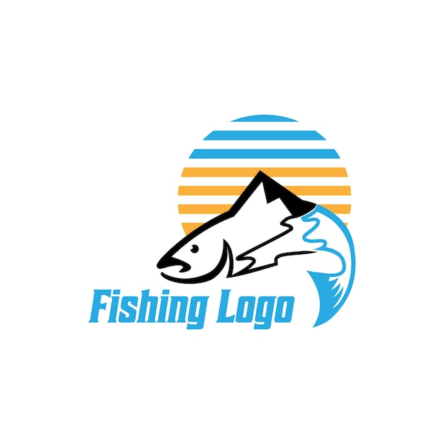 Vector sea fish with hill logo - plantilla de logotipo de pesca