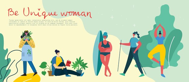 Sea una mujer única. concepto de poder de las niñas, ideas femeninas y feministas.