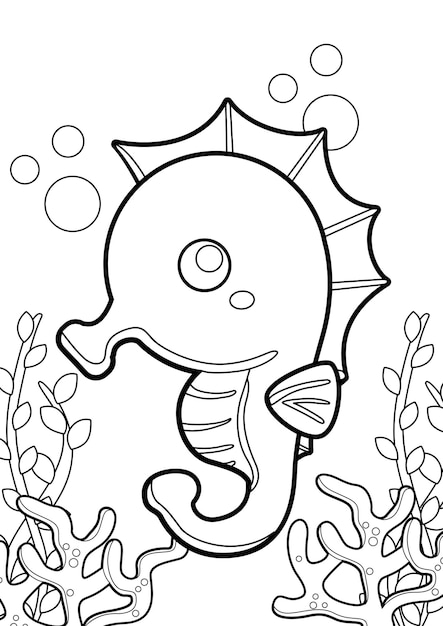 Vector seahorse underwater animal coloring pages a4 para niños y adultos