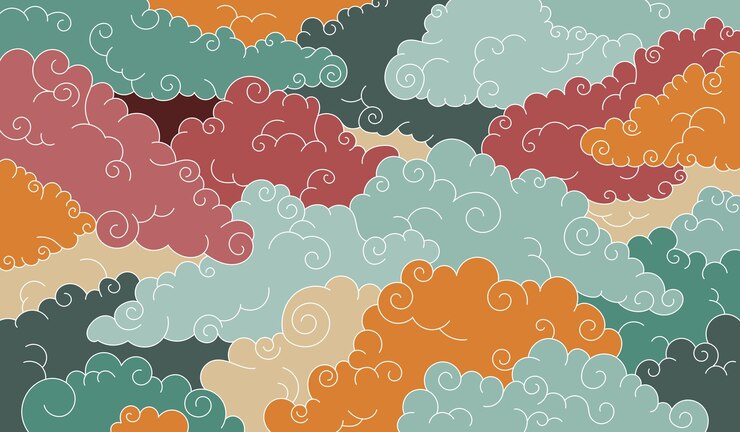 Seamless Asian Cloud Pattern Background Colorful Swirling Sky in Traditional Style