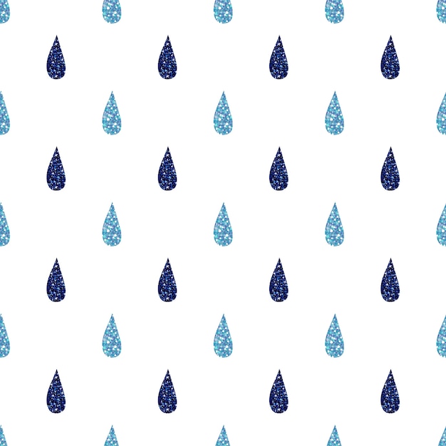 Seamless azul glitter raindrops patrón de fondo