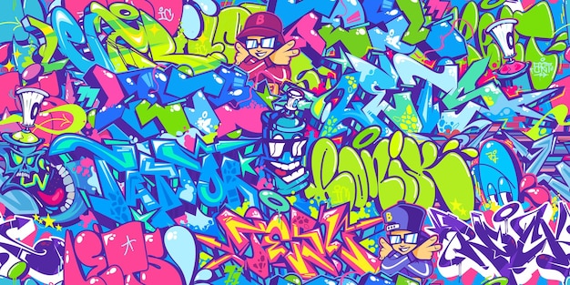 Seamless Colorful Modern Abstract Urban Style Hiphop Graffiti Street Art Pattern Vector Ilustración Plantilla de fondo