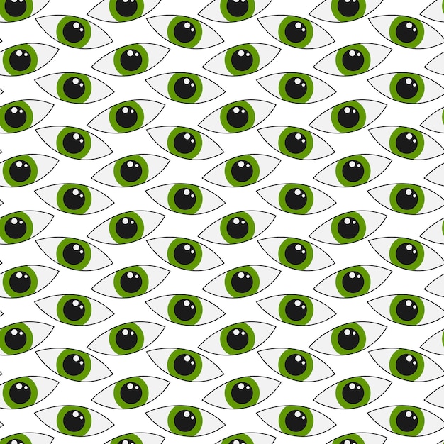 Seamless green eye pattern with bold vision and black pupils for background