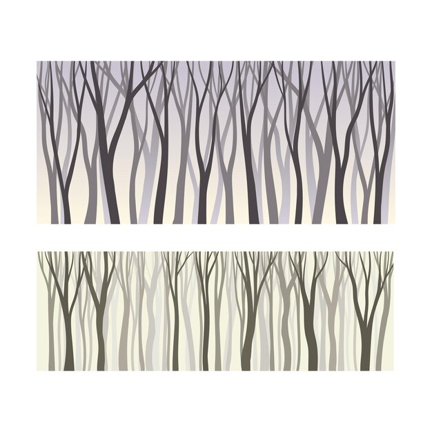 Seamless lifeless forest trees silhouettes early spring or late autumn background vector