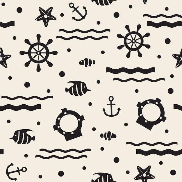 seamless, monocromático, submarino, patrón, Plano de fondo