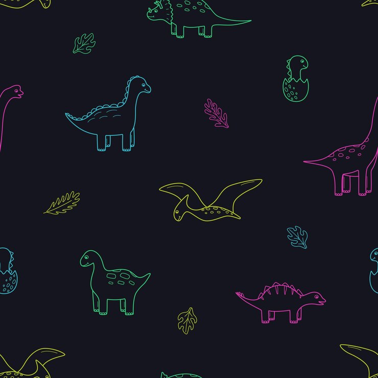 seamless, patrón, de, caricatura, dinosaurios, vector, ilustración, niños, plano de fondo, o, papel pintado