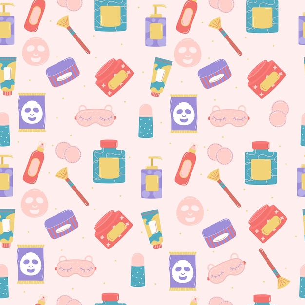 seamless, patrón, de, cosméticos, para, cara, vector