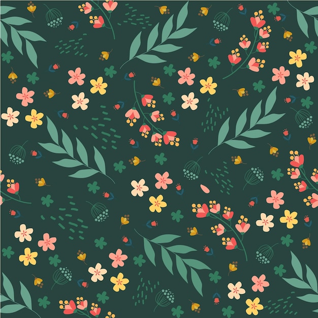 seamless, patrón floral, natural, plano de fondo, con, colorido, pintado, flores