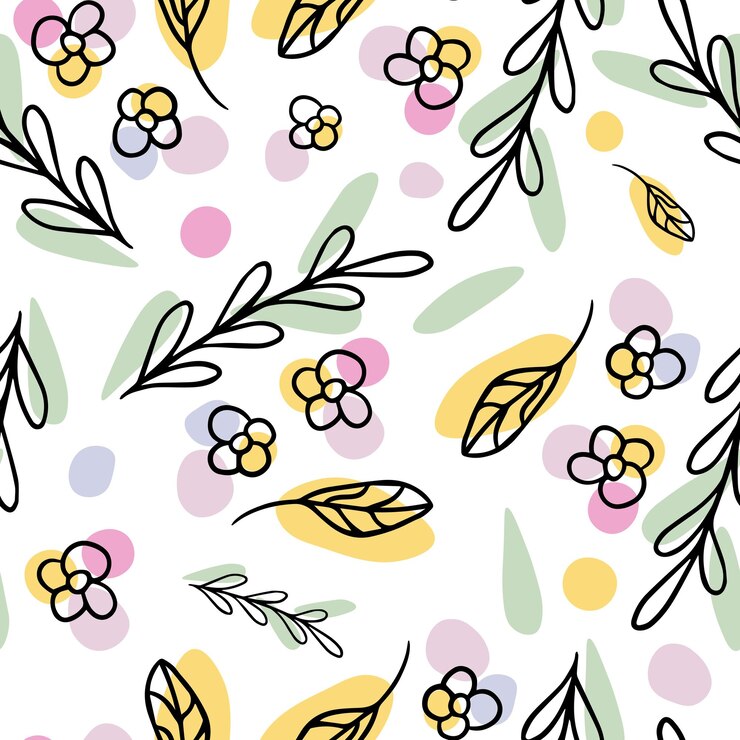 seamless, patrón, garabato, pascua, plantas y flores