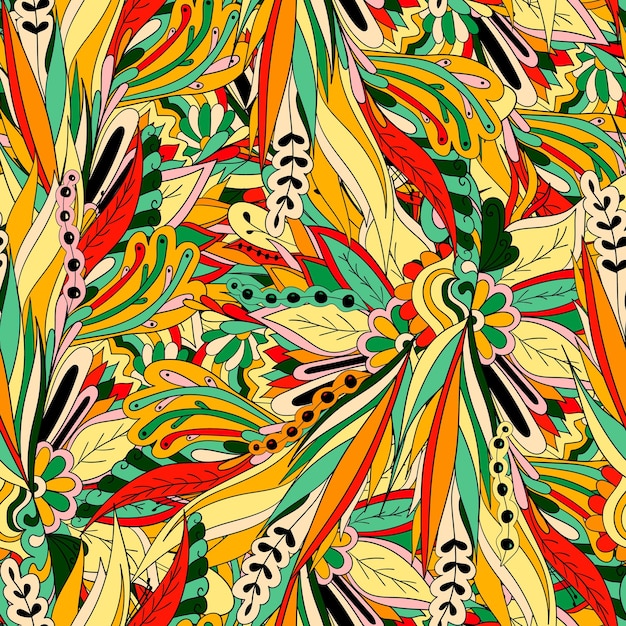 seamless, patrón, de, hojas, flores, y, bayas, floral, plano de fondo