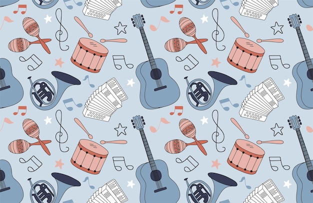 seamless, patrón, de, instrumentos musicales