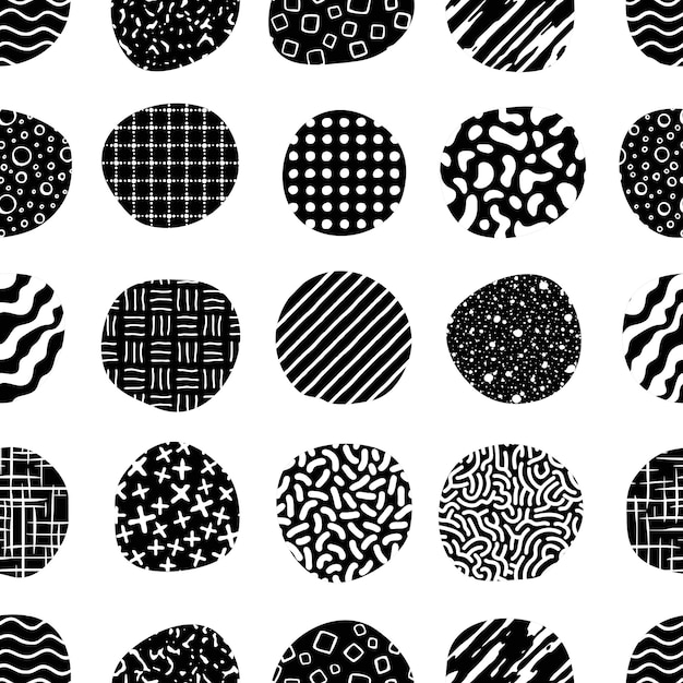 seamless, patrón, irregular, círculos, diferente, texturas