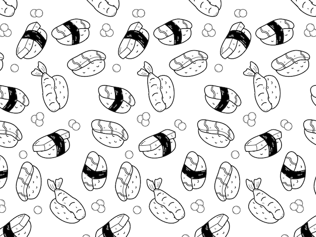 Seamless pattern of variety of sushi rolls and Japanese cuisine for wallpaper and background
