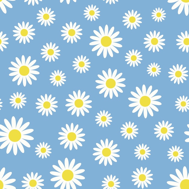 Seamless pattern of white daisies on light blue background
