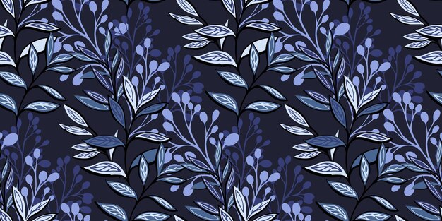Seamless pattern with modern abstract large leaves and silhouettes branches Stylized floral print