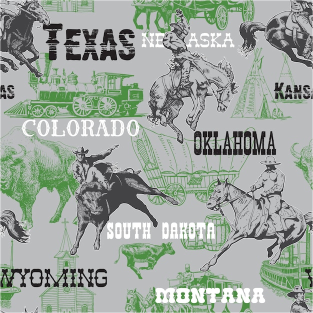 seamless, textura, salvaje oeste, rodeo, vaqueros