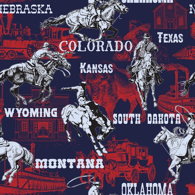 seamless, textura, salvaje oeste, rodeo, vaqueros