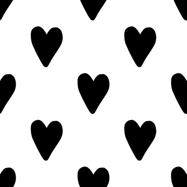 Seamless vector patrón negro corazones blanco doodle