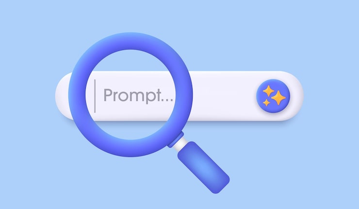 Vector search engine bar and magnifying glass 3d chatbot and ai assistant concept of artificial intelligence input prompt as commands for search and analysis by ai trendy and modern vector in 3d style