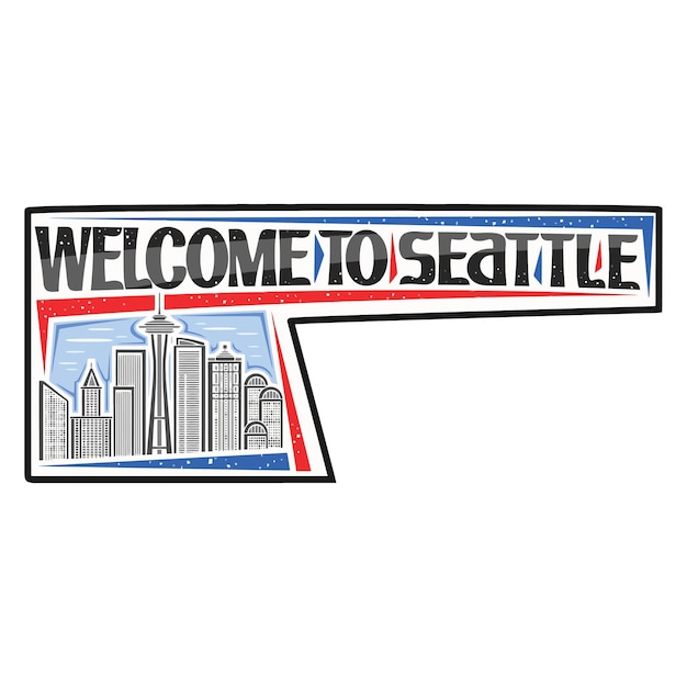 Seattle Skyline Landmark Flag Sticker Emblem Badge Travel Souvenir Ilustración