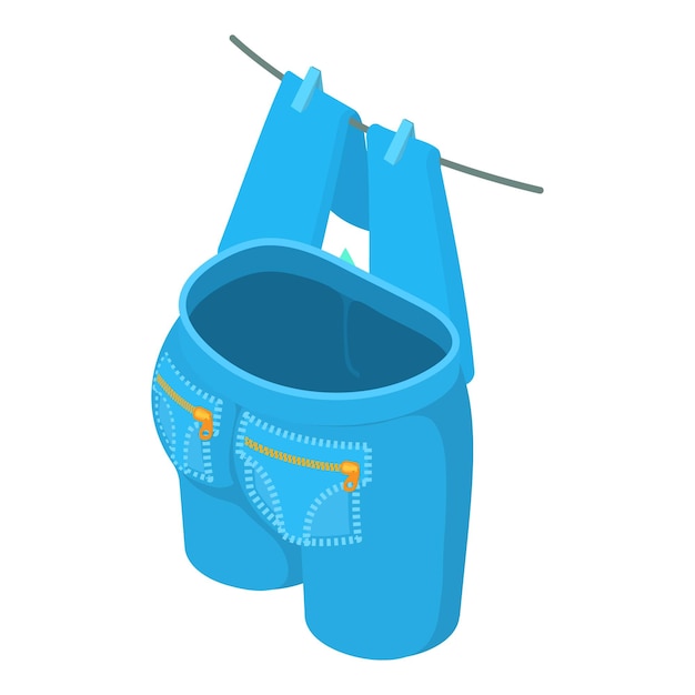 Vector secado de ropa icono vector isométrico pantalones vaqueros limpios azules secado en la línea de ropa lavandería secado doméstico