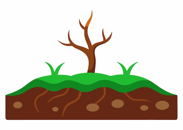 Sección transversal de un árbol muerto en el suelo con raíces