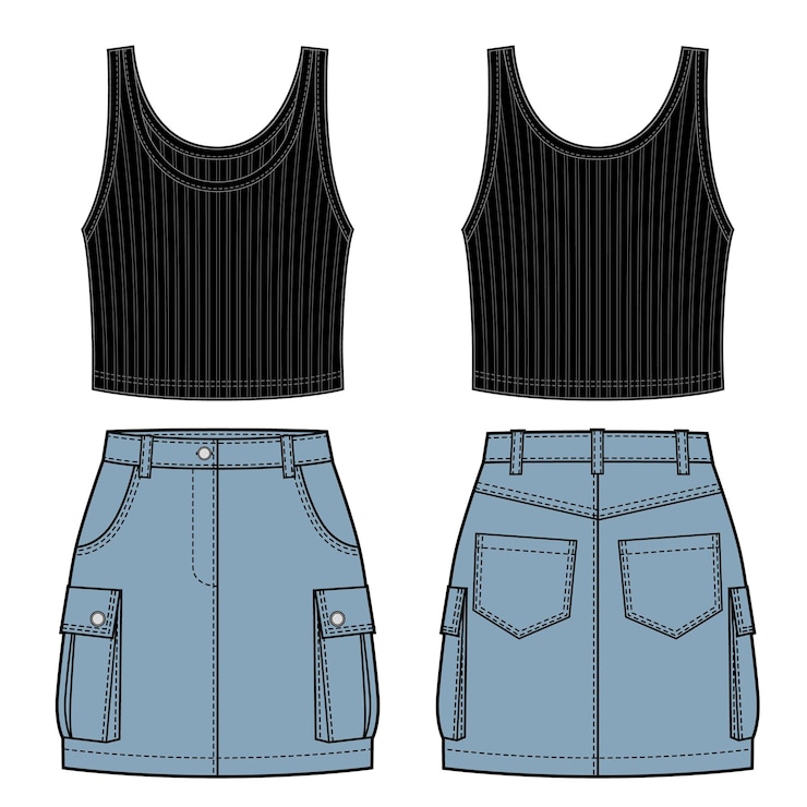 Vector secota de denim y camiseta negra