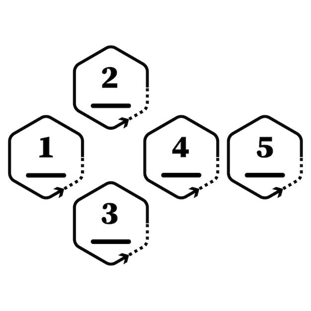 Secuencia hexagonal numerada Flechas direccionales de flujo de trabajo Diagrama de planificación de procesos