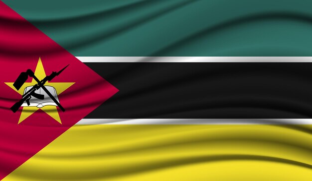 Vector seda ondeando la bandera de mozambique fondo de textura de satén de seda
