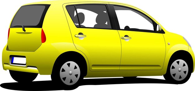 Vector sedán de coche de color amarillo en la carretera ilustración vectorial