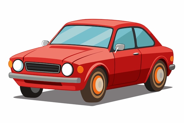 Un sedán vintage rojo de dibujos animados sobre un fondo blanco