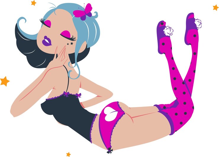 seductora mujer joven en lencería de colores con corazón linda chica pinup de dibujos animados hermosa chica rubia
