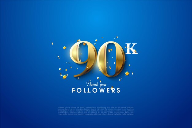 Seguidores de 90k con números de oro brillantes sobre fondo azul.