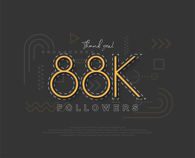 Seguidores únicos y simples de 88k con números y líneas delgadas